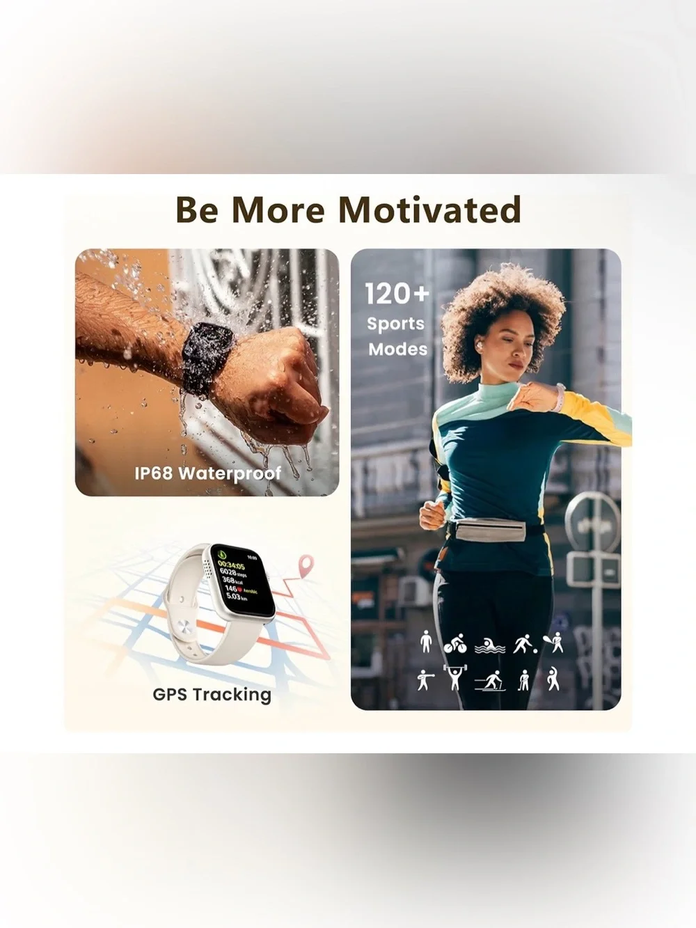 Smart Watch Fitness Tracker Watch Beige
